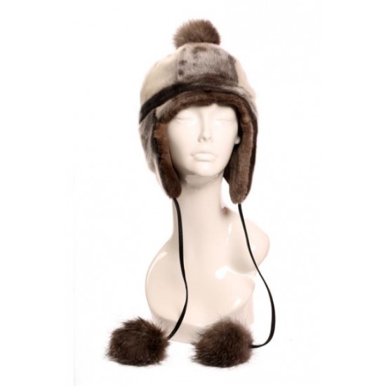 Bilodeau - Beanie in Natural Seal Fur with Pompoms